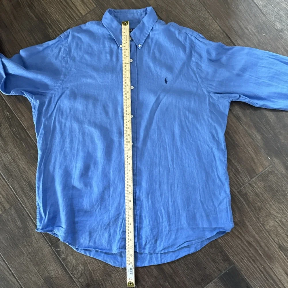 Polo Ralph Lauren Linen Shirt Men 2XL Blue Long Sleeve Classic Fit Pony Summer